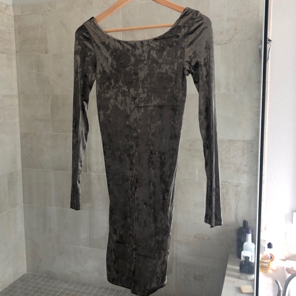 Paper Crown grey velvet low back dress